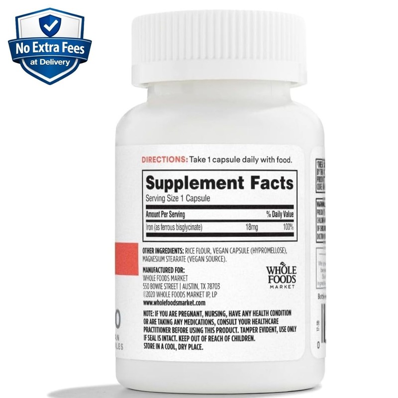 Chelated Iron 18mg (Ferrous Bisglycinate) 100 Capsules - 100 Day Supply gallery
