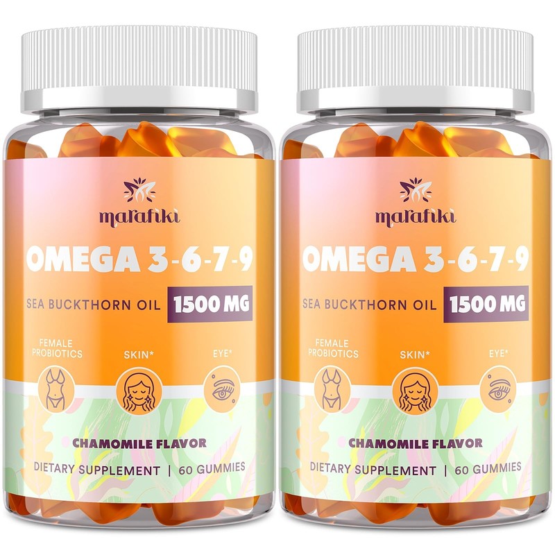 Omega-7 Sea Buckthorn Oil Gummies, Omega 3 6 7 9 Supplement for Women, Flaxse…