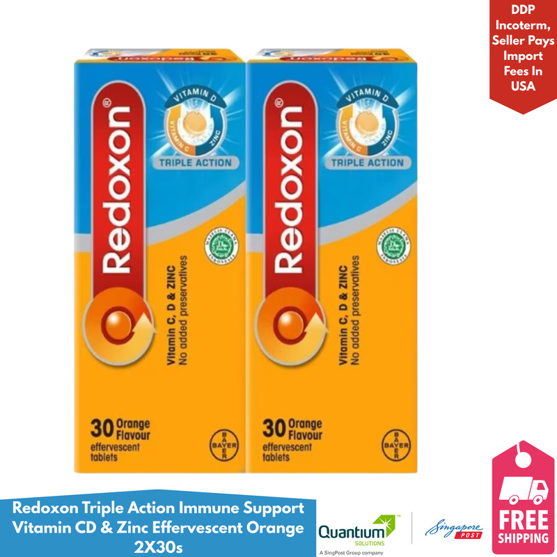 Redoxon Triple Action Immune Support Vitamin CD & Zinc Effervescent Orange 2X30s