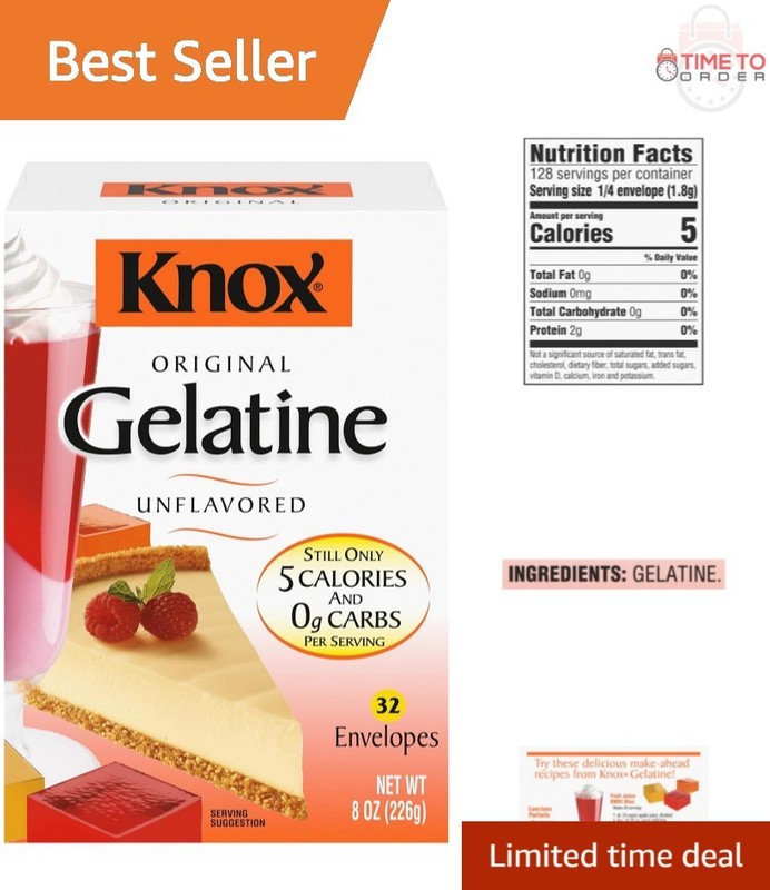 Unflavored Gelatin Powder 32 Packets Zero Carb for Desserts Cheesecake