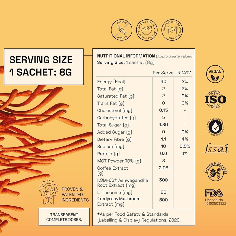 SHROOM COFFEE 15 Serving Sachets KSM 66 Ashwagandha 100% Arabica Instant Coffee gallery