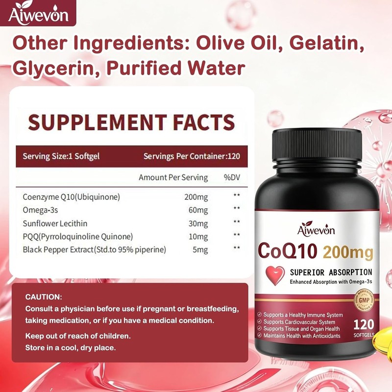 Advanced CoQ10 200mg with PQQ, Omega 3 & Lecithin - 120 Softgels for Energy gallery