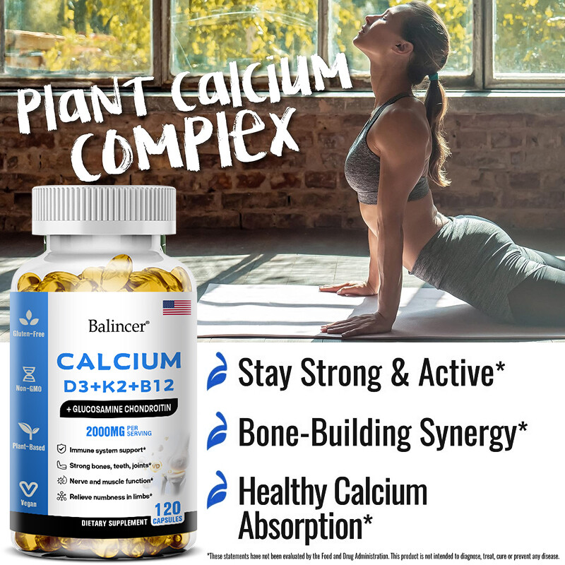 Calcium Vitamin D3 K2 B12 120 Softgels Improve Bone Joint Boost Immune Muscle