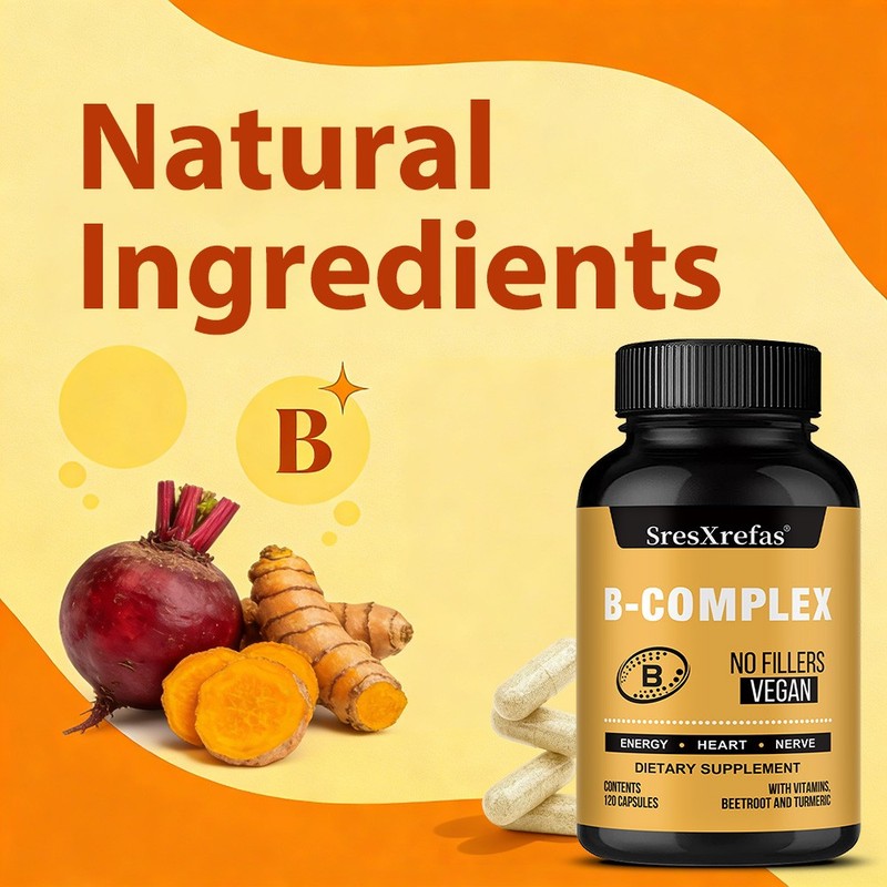 Vitamin B Complex B1,B2,B3,B5,B6,B12 30-120 Capsules Turmeric Root Boost Immune gallery