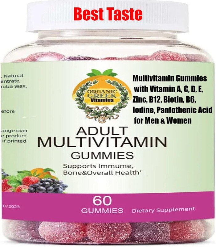 Organic Greek Multivitamin Gummies with Vitamin A, C, D, E, Zinc, B12, Biotin