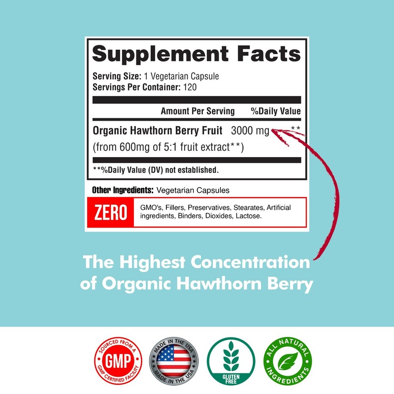 Hawthorn Berry Organic 5:1 Extract, 3000mg per One Capsule - 120 Veggie Capsules gallery
