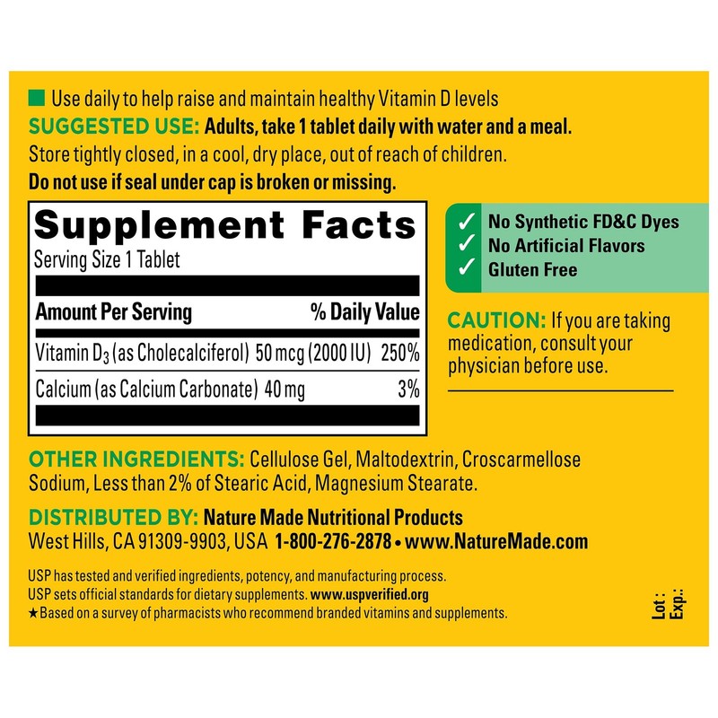 Nature Made Vitamin D3 2000 IU (50 mcg), 220 Count (Pack of 1), 220 gallery