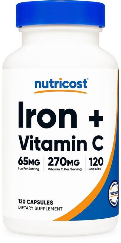 Nutricost Iron (65mg) with Vitamin C (270mg) 120 Capsules – Vegan, GMO-Free